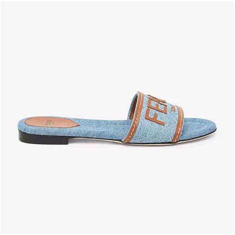 fendi flat mule|Fendi denim slides.